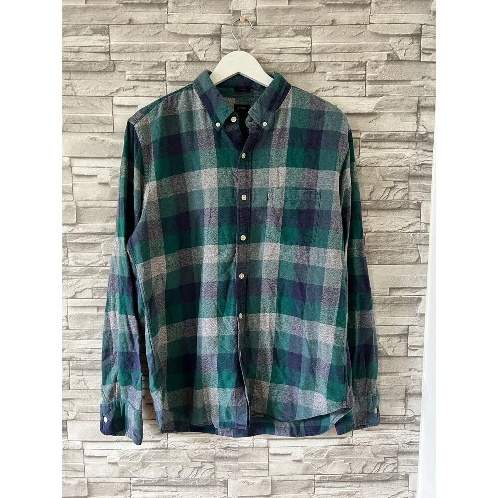 J.Crew Men's Slim Fit Button Up Twill Business Shirt Long Sleeve Plaid Size L